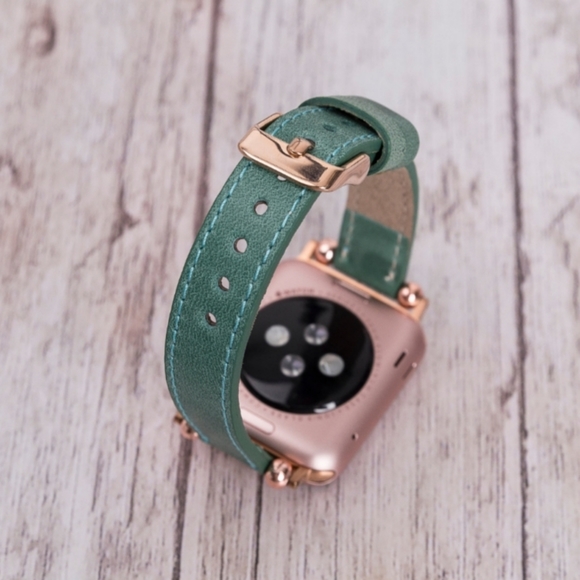 Green Premium Leather Apple Watch Band - Picture 3 of 8